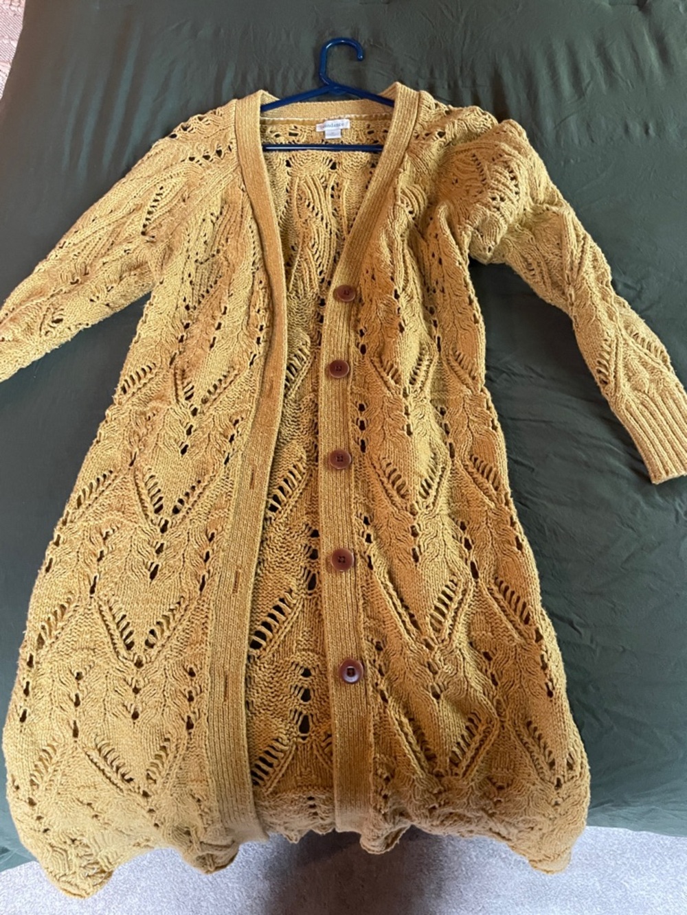 Sundance Mustard Openwork Button Cardigan